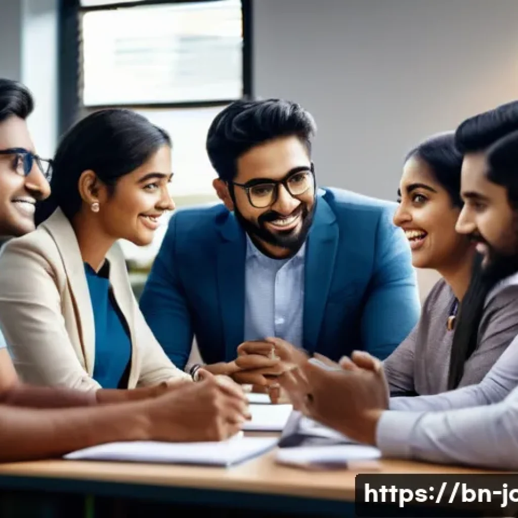 직업상담사와 인사관리 연결성 - A professional office setting featuring a diverse group of Bengali employees engaged in a collaborat...