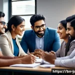 직업상담사와 인사관리 연결성 - A professional office setting featuring a diverse group of Bengali employees engaged in a collaborat...