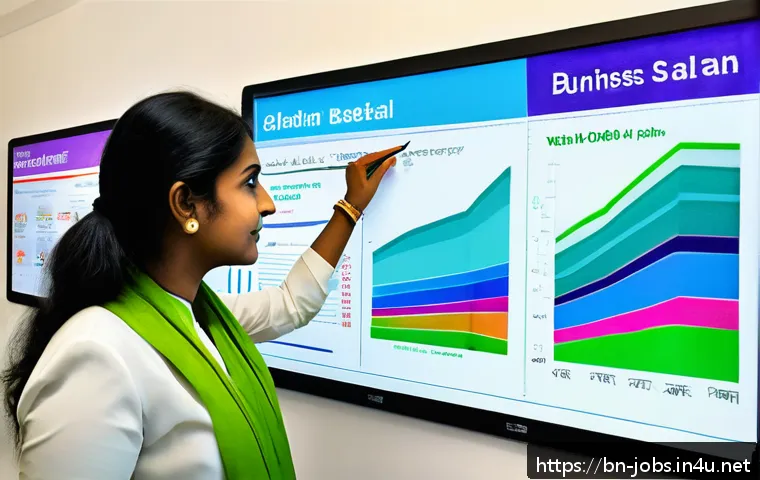 직업상담사 고용 시장 조사 방법 - A professional Bengali career counselor analyzing job market trends on a large digital touchscreen d...