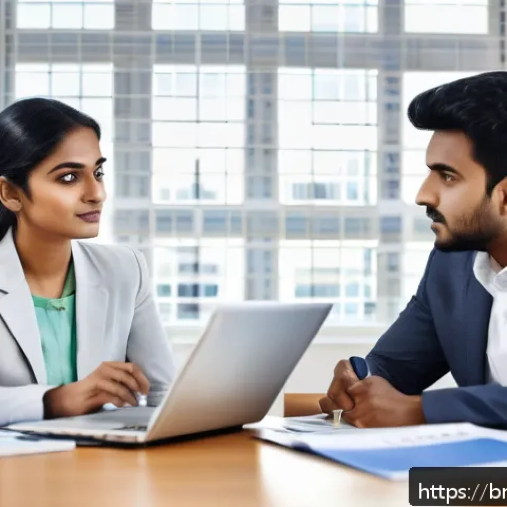 직업상담사 필수 기초 이론 - A professional career counselor in a modern office setting, attentively listening to a young Bengali...