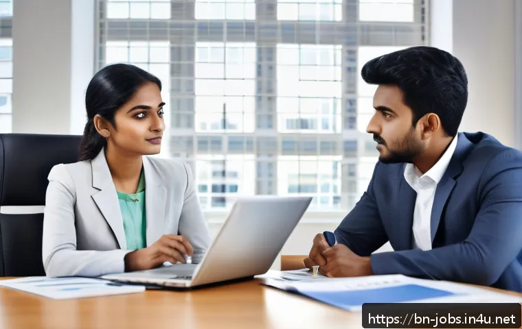 직업상담사 필수 기초 이론 - A professional career counselor in a modern office setting, attentively listening to a young Bengali...